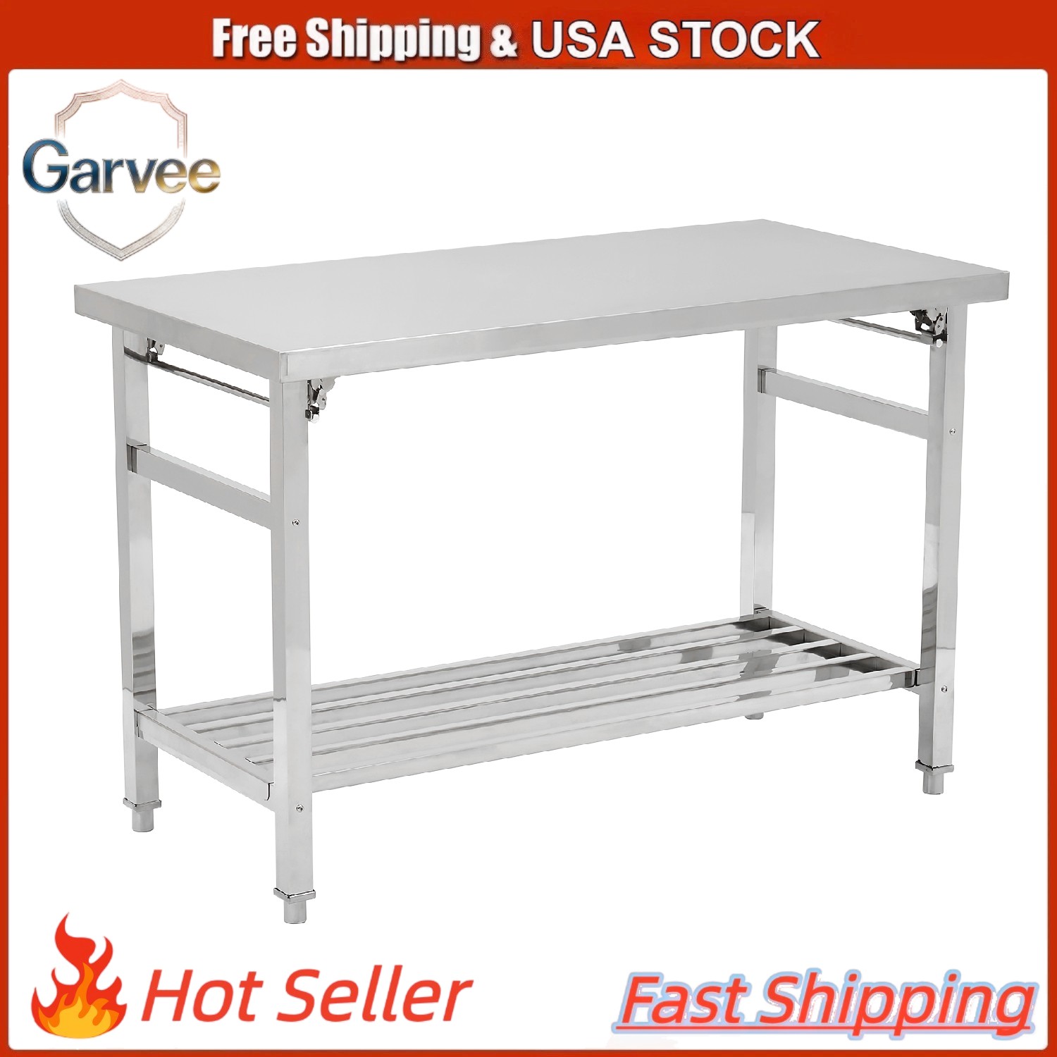 Heavy Duty Kitchen Work Table, Stainless Steel Folding for Dining Restaurant