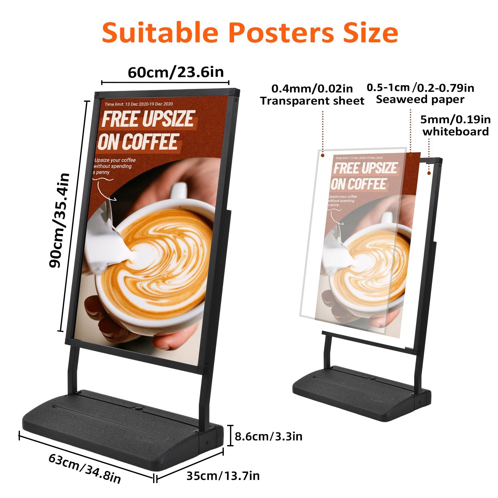 24″x36″ Single-Sided Floor Standing Board Sign Holder w-Water Refilled Base
