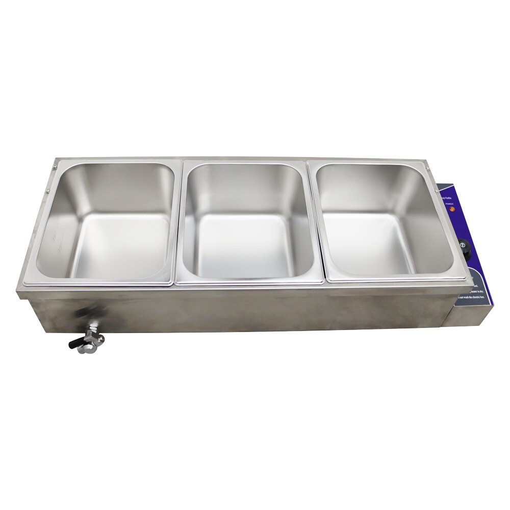 3 Pots Counter top Food Warmer 6″ Deep 1/2 size Pan Bain Marie Steamer 1500W
