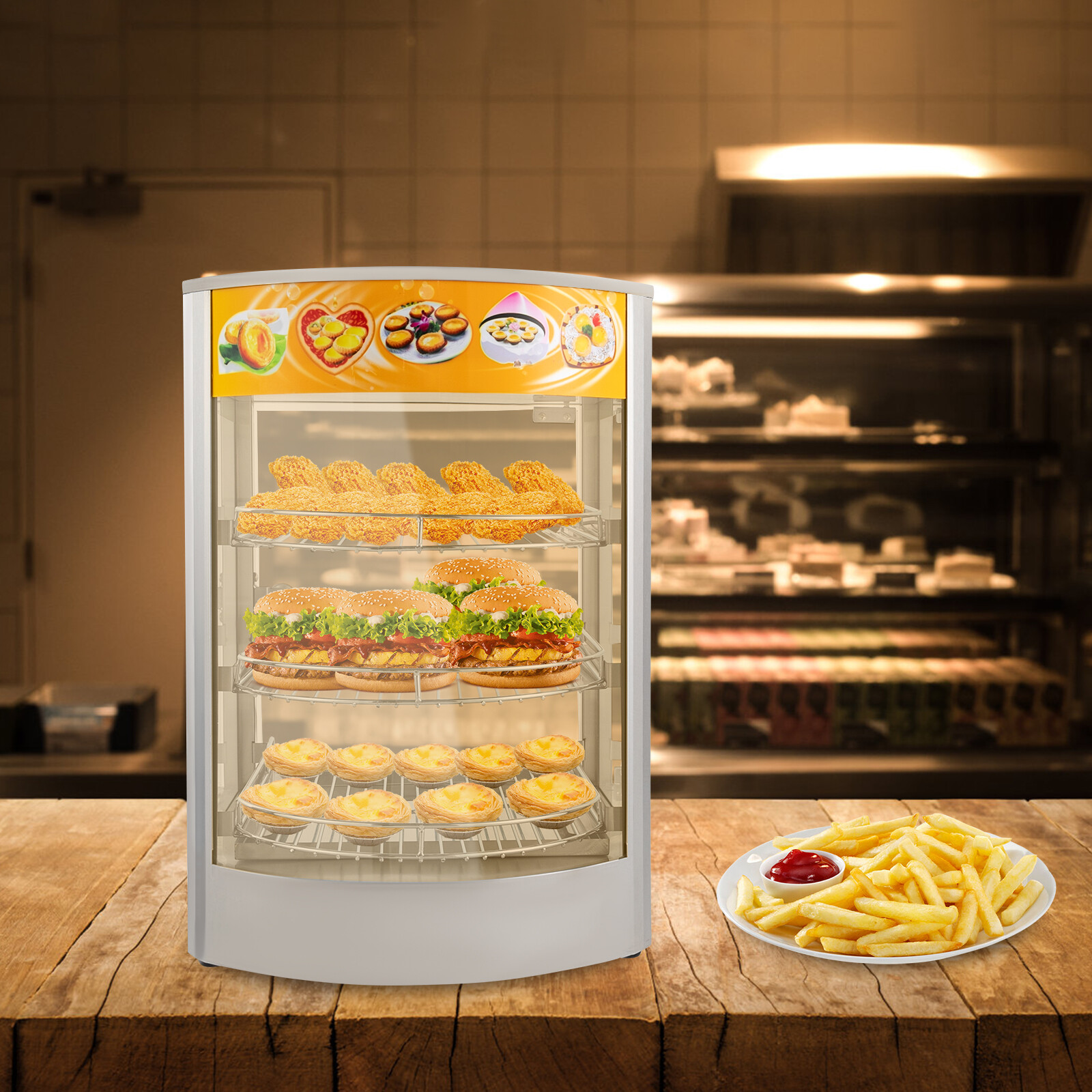 3-Tier Commercial Food Warmer Cabinet Countertop Electric Warming Display Case