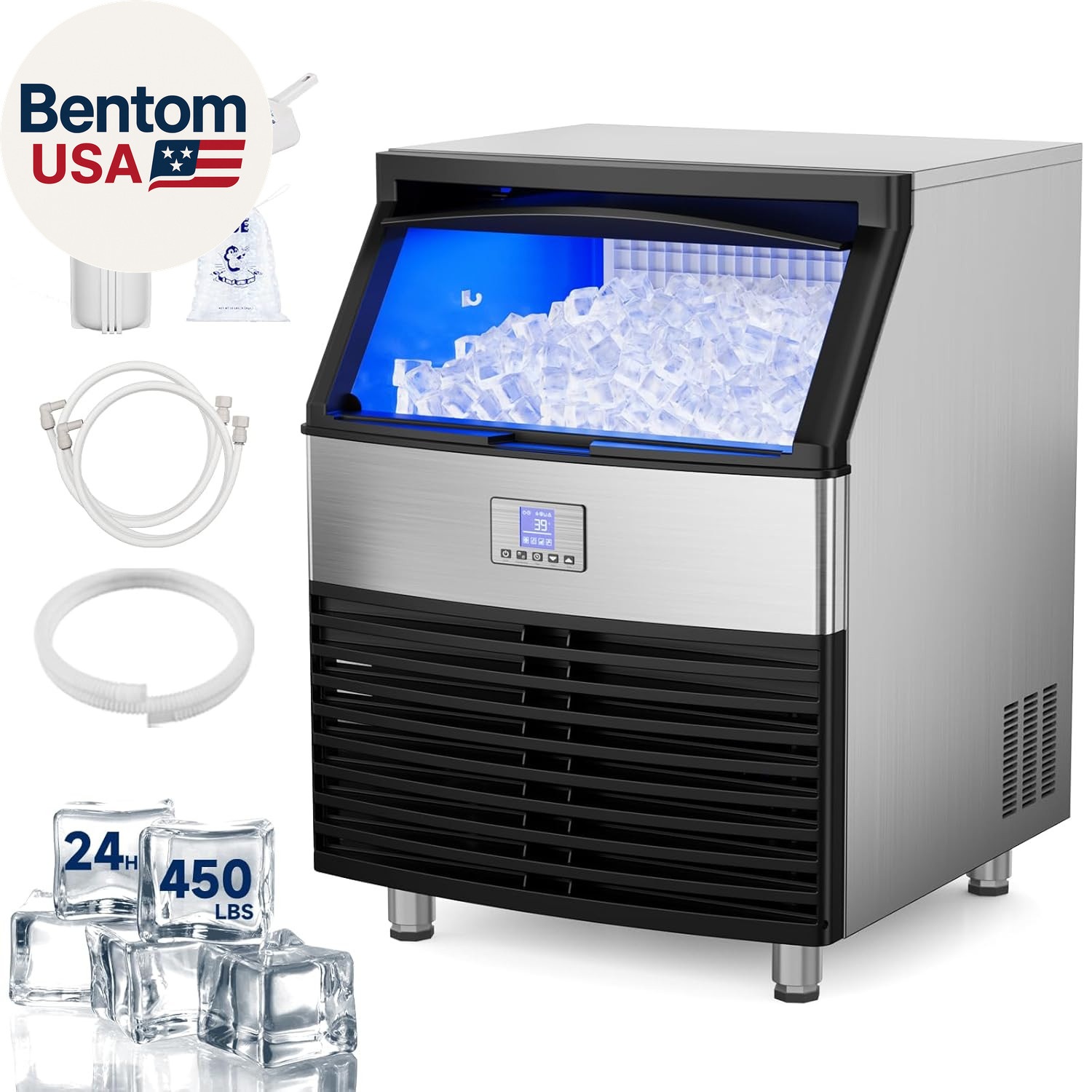 Commercial Ice Maker, 450LBS/24H Ice Machine Commercial with 120 LBS Storage, Ic