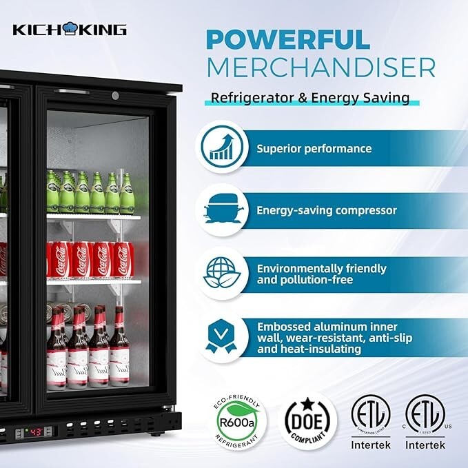 Back Bar Cooler 53.2″ W Beverage Refrigerator 3 Doors Counter Height Beer Fridge