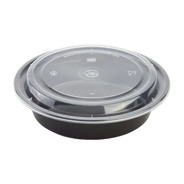 Karat 24oz PP Plastic Microwavable Round Food Containers & Lids – Black – 150 ct