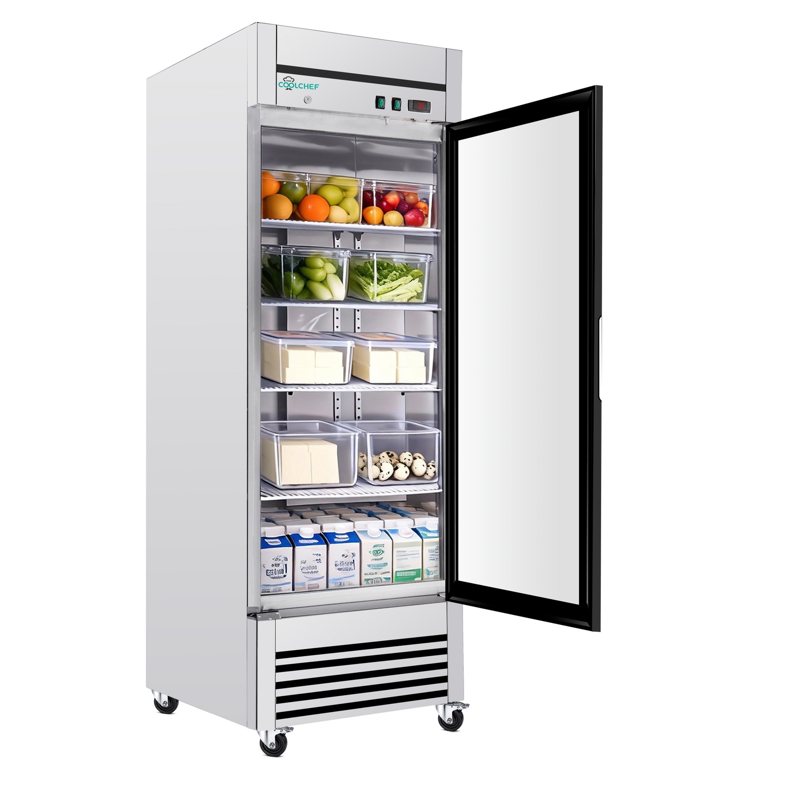 27» Glass 1 Door Reach-In Refrigerator Commercial Stainless Steel 23 Cu.ft.