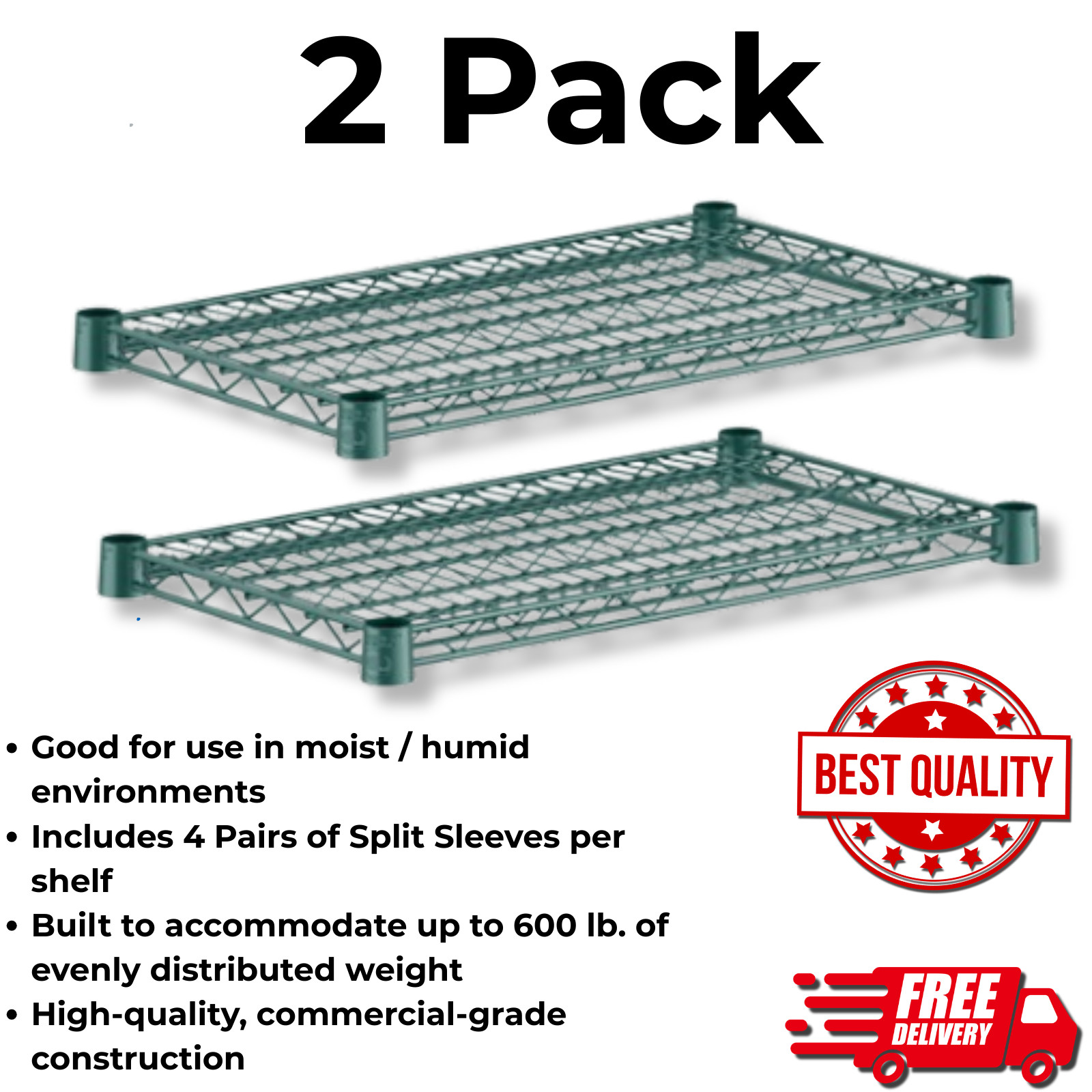 (2 PK) Green Epoxy Wire Shelving Sections 14in Depth 8 Sizes Walk In Cooler NSF