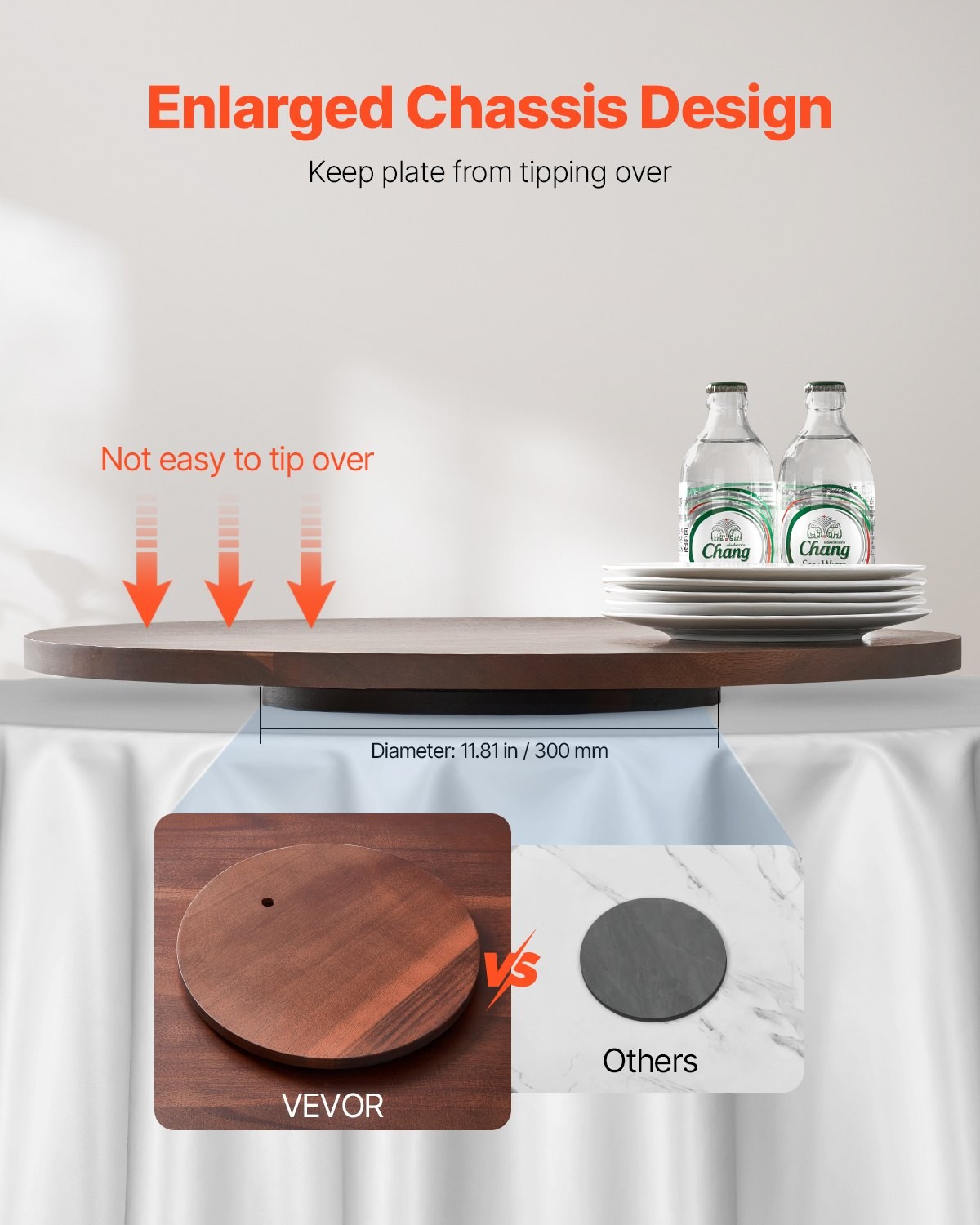 24 in Wood Lazy Susan Turntable, 360° Rotation Round Clear Tabletop Rotating Tra