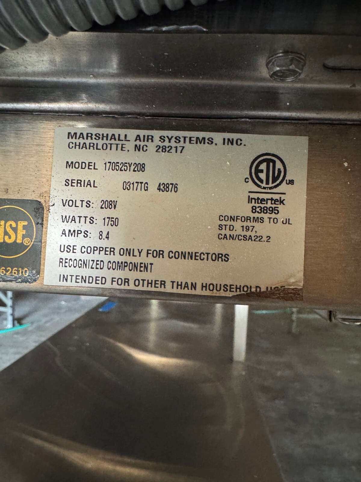 Marshall Air Systems 170525B208 Series 5000 Warming Rack, Work Station/SS Table