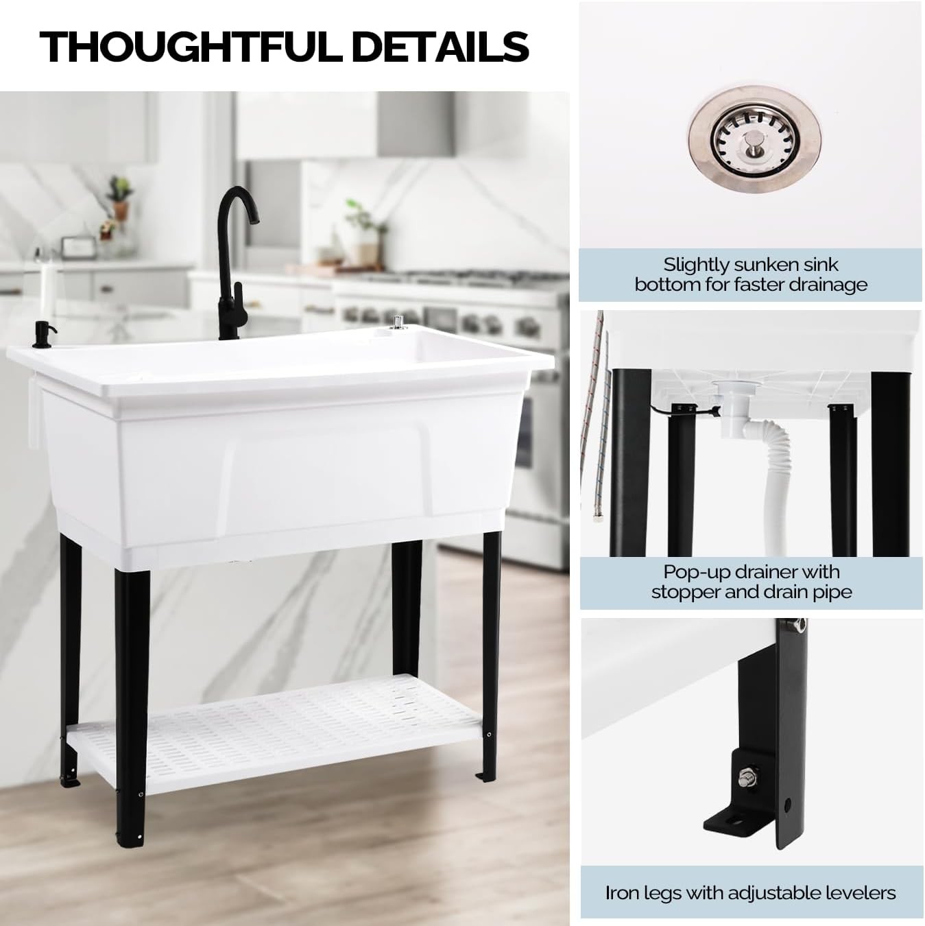 37-Gallon Freestanding Utility Sink with Faucet, 36″ Heightened Basin for Garage