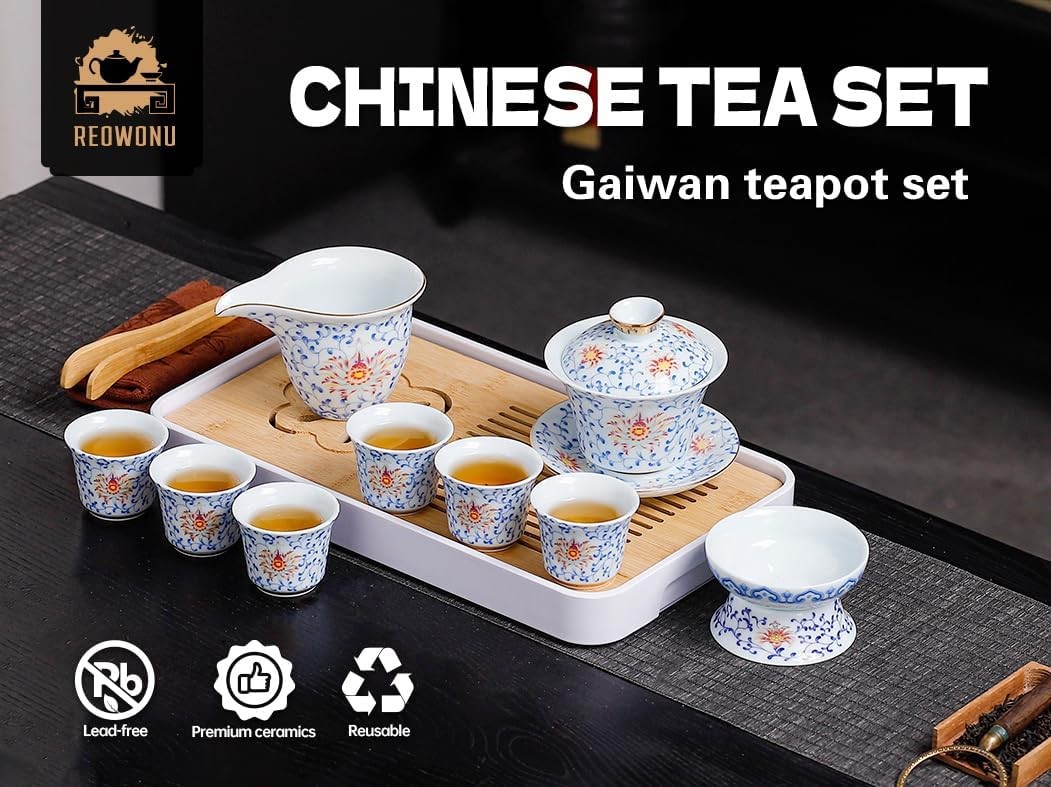 Japanese Tea Set Traditional with 6 Cups, Chinese Gongfu Tea Set for Adults,