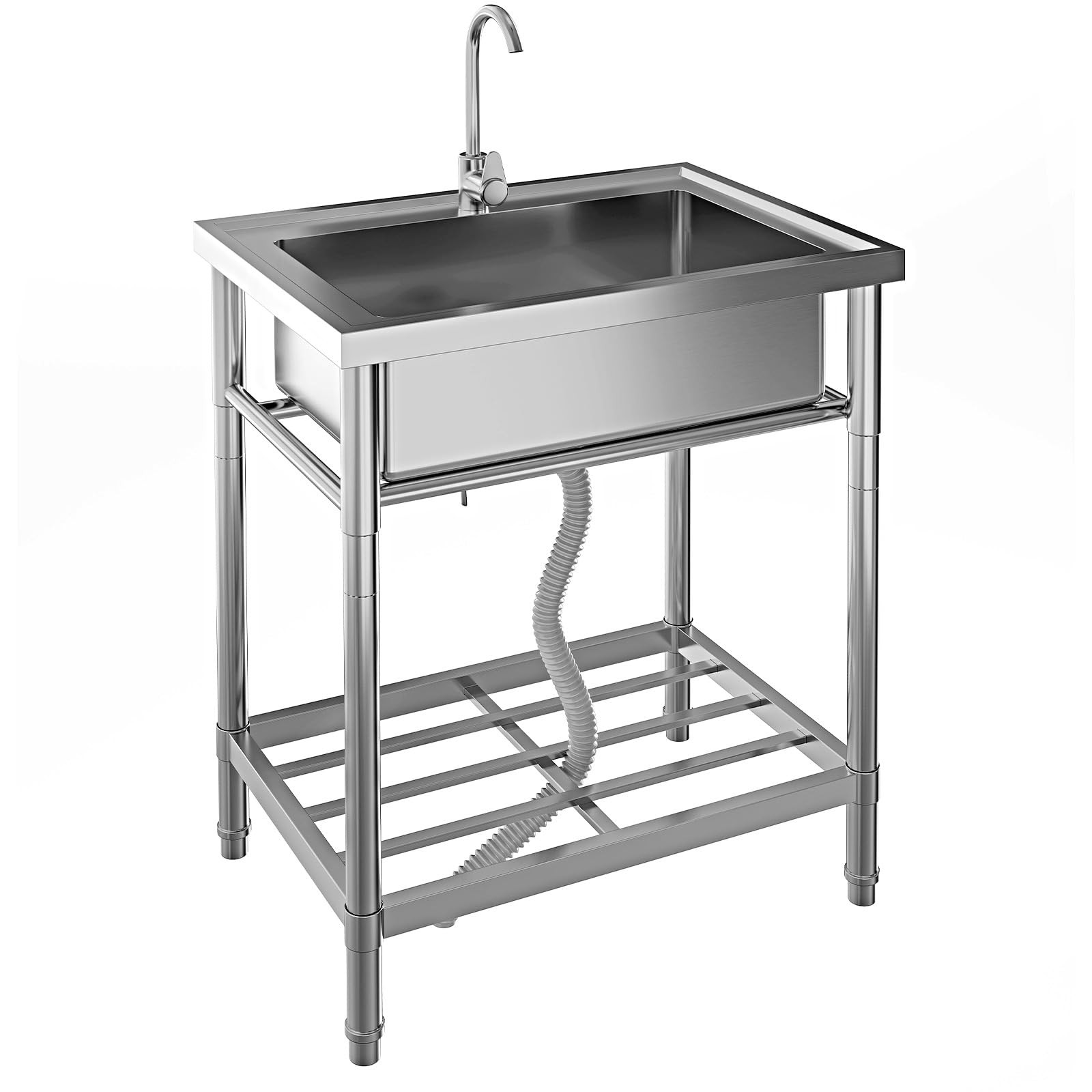 Stainless Steel Utility Sink Free Standing Single Bowl Kitchen Sink with Faucet