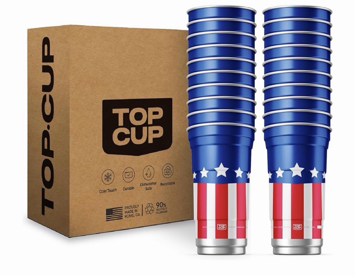 Top Cup All-American Reusable Aluminum Cup Red White Blue Round