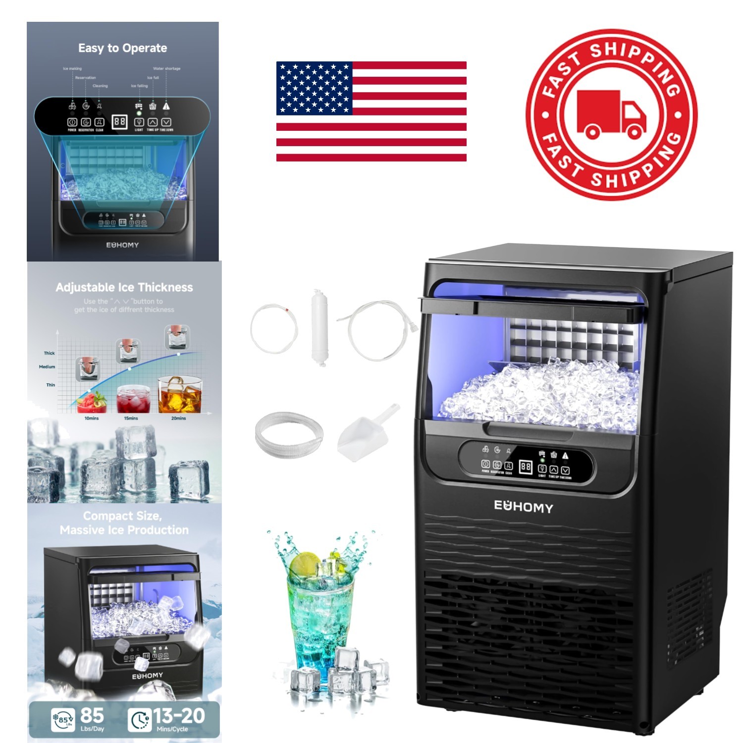 High Efficiency Ice Maker Machine for Home Restaurant with Smart Control Panel