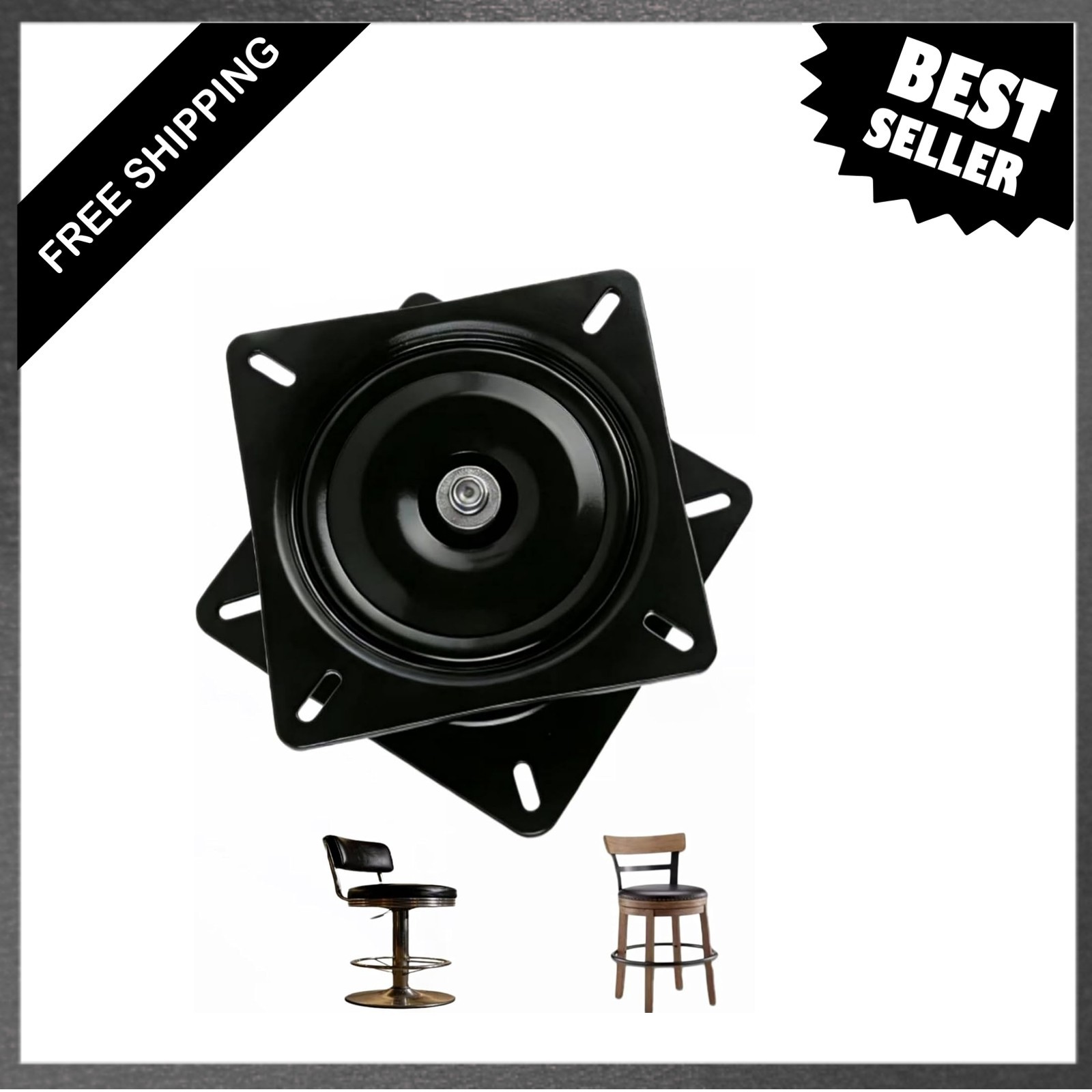 7inch Heavy Duty Bar Stool Rotating Base, 360 Degree Square Black Steel Plate