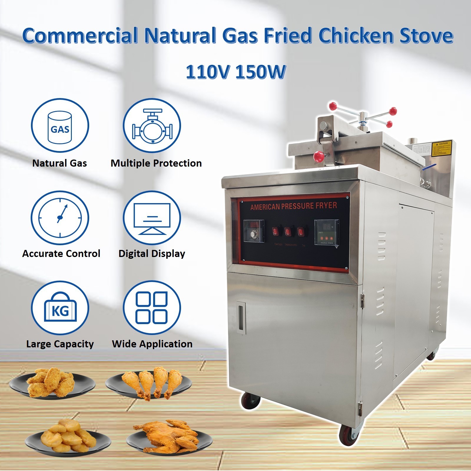 110V Commercial Natural Gas Fried Chicken Stove CNC High Pressure Fried Chicken