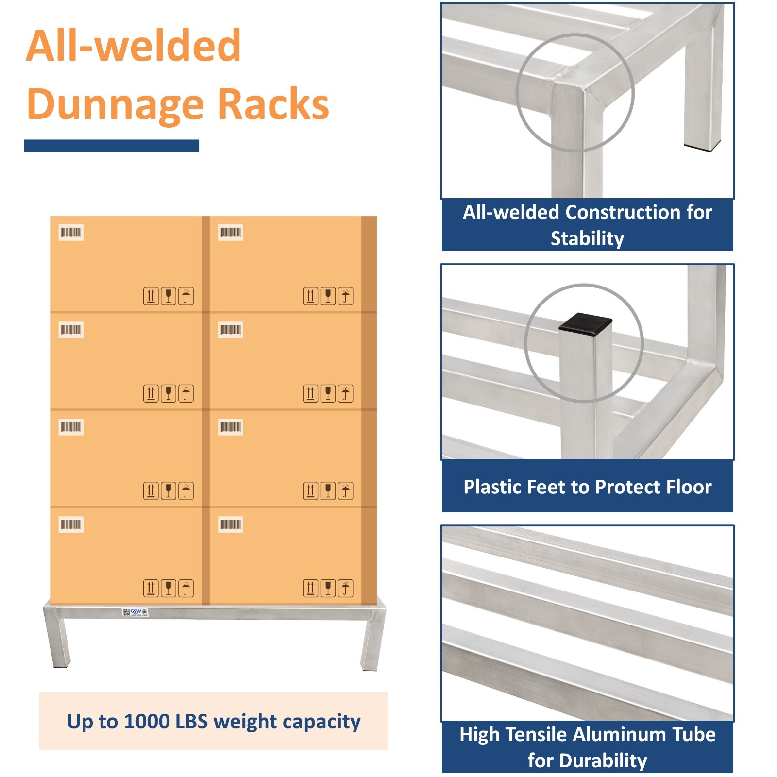 GSW 48″W x 20″D x 8″H Aluminum All-welded Dunnage Racks for Floor Storage