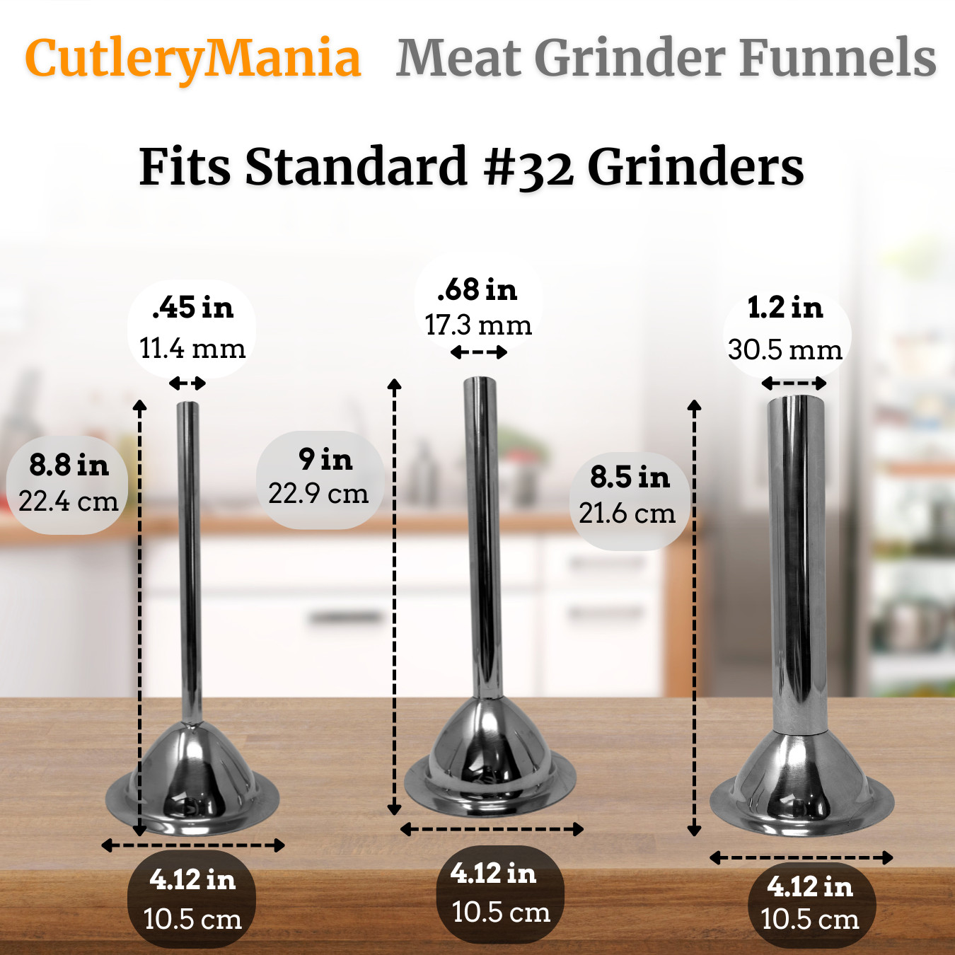 #12,#22,#32 Heavy Duty Stainless Steal Meat Grinder Funnel Sausage Stuffing Tube