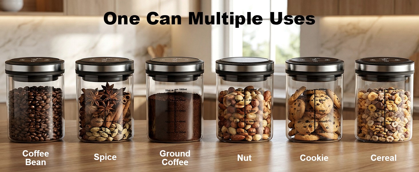 Vacuum Coffee Canister 1.2L – Airtight Food Storage Container for Coffee Beans,