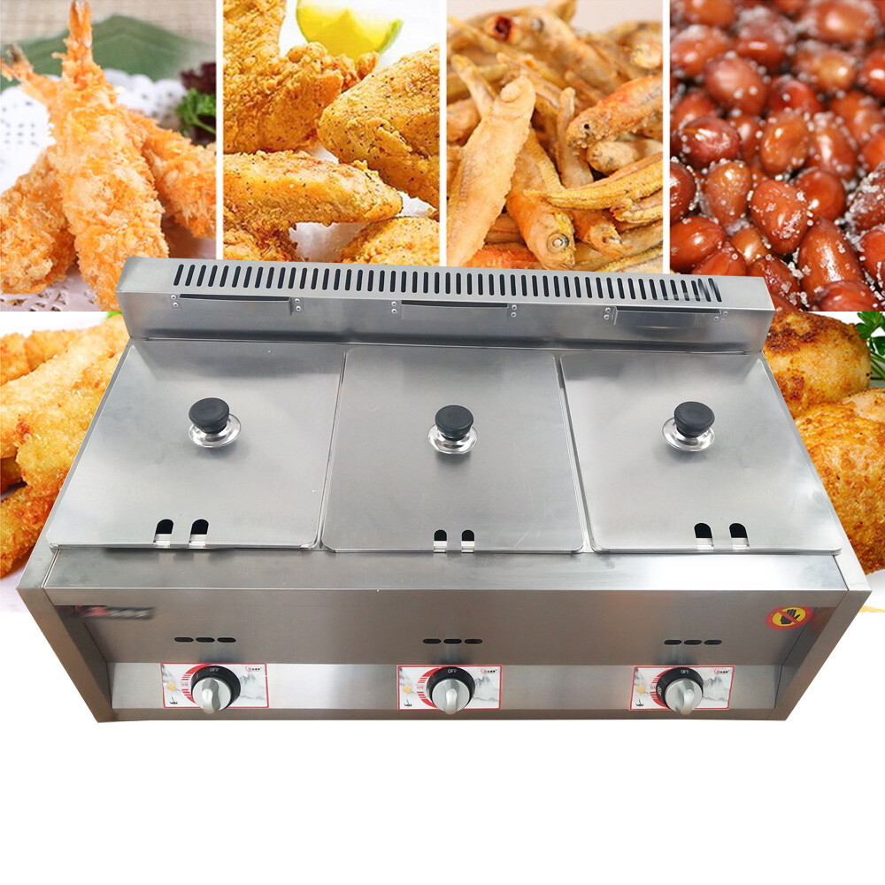 LPG GAS 3 Pan Propane Bain-Marie Buffet Food Warmer Steam Table Gas Fryer 18L