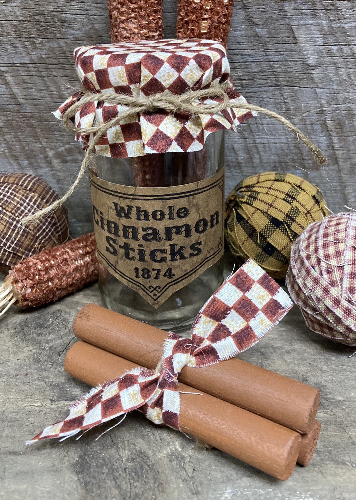 Primitive Farmhouse Country Kitchen Display Faux Fake Food CINNAMON JAR PROP