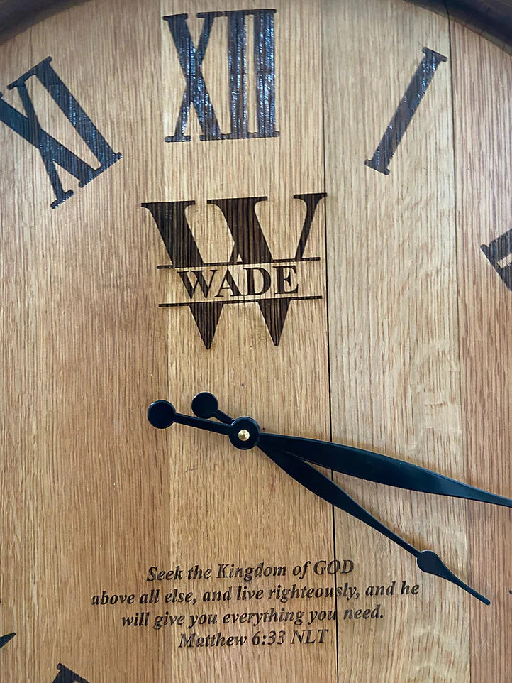 Personalized Barrel Head Wall Clock – Wine or Whiskey Barrel Rustic Wall Decor