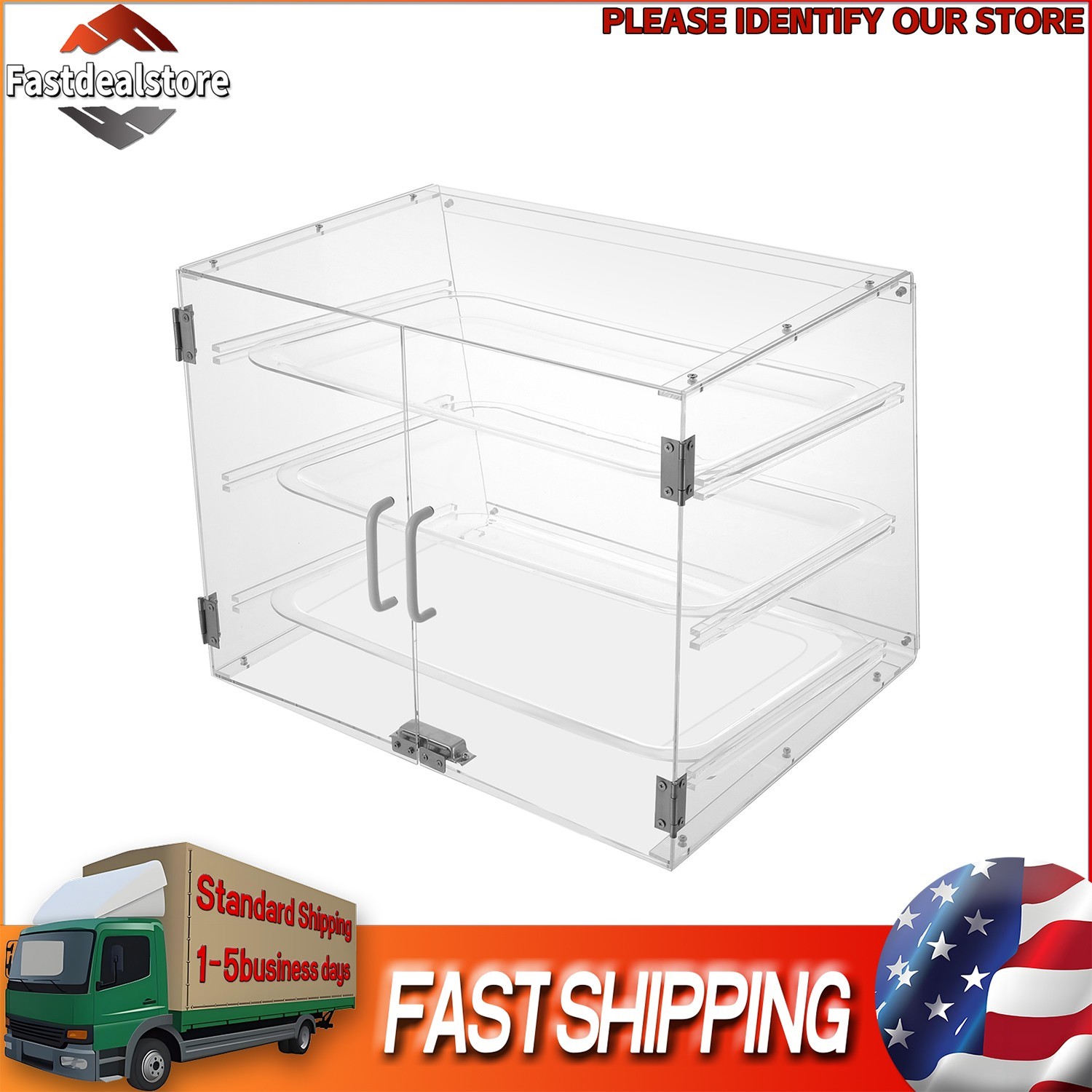 Acrylic Bakery Display Case 3-Tier Countertop Donut Pastry Case Rear Door NEW