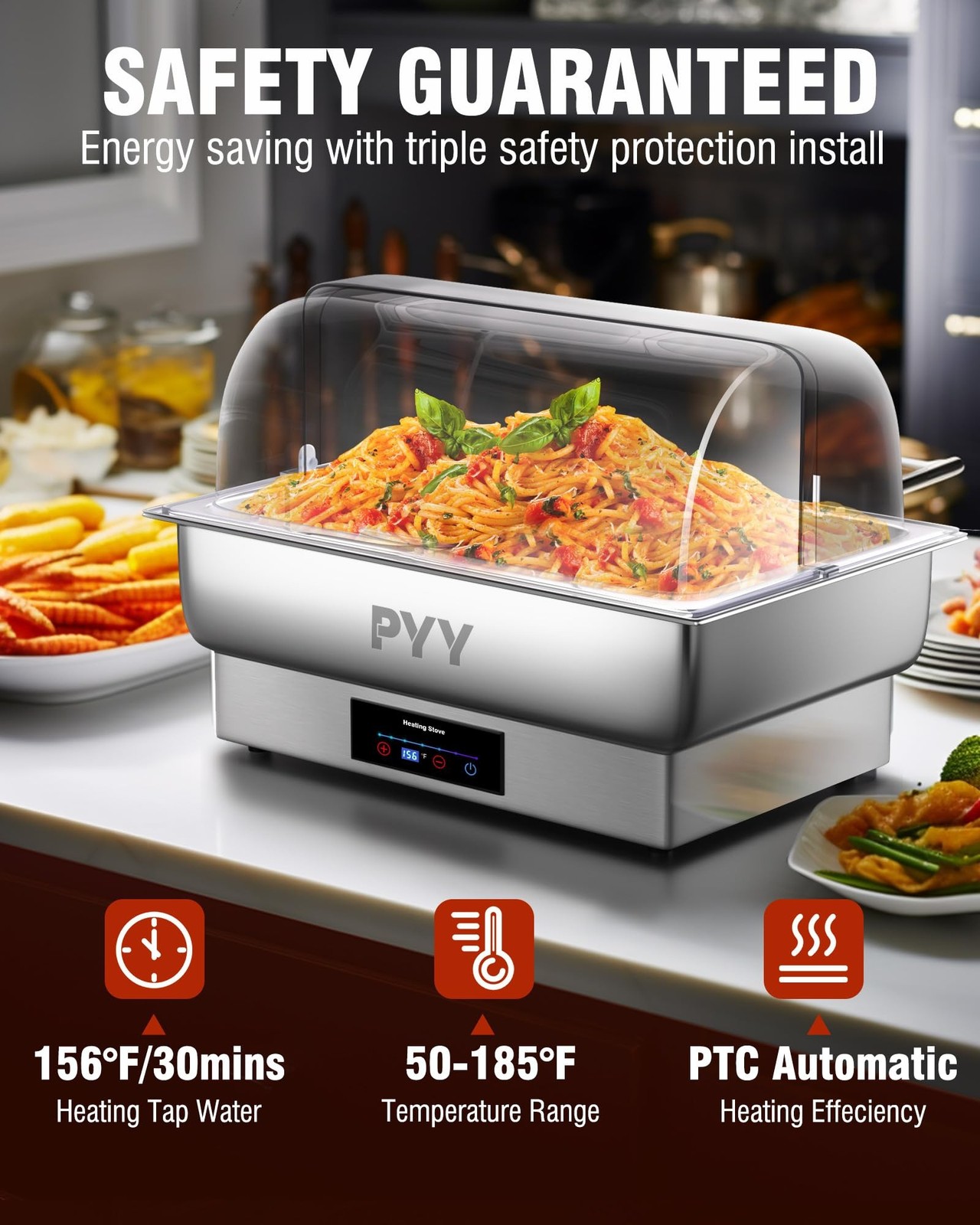 PYY Electric Chafing Dish Full Size Stainless Steel Chafer,Temperature Contro…