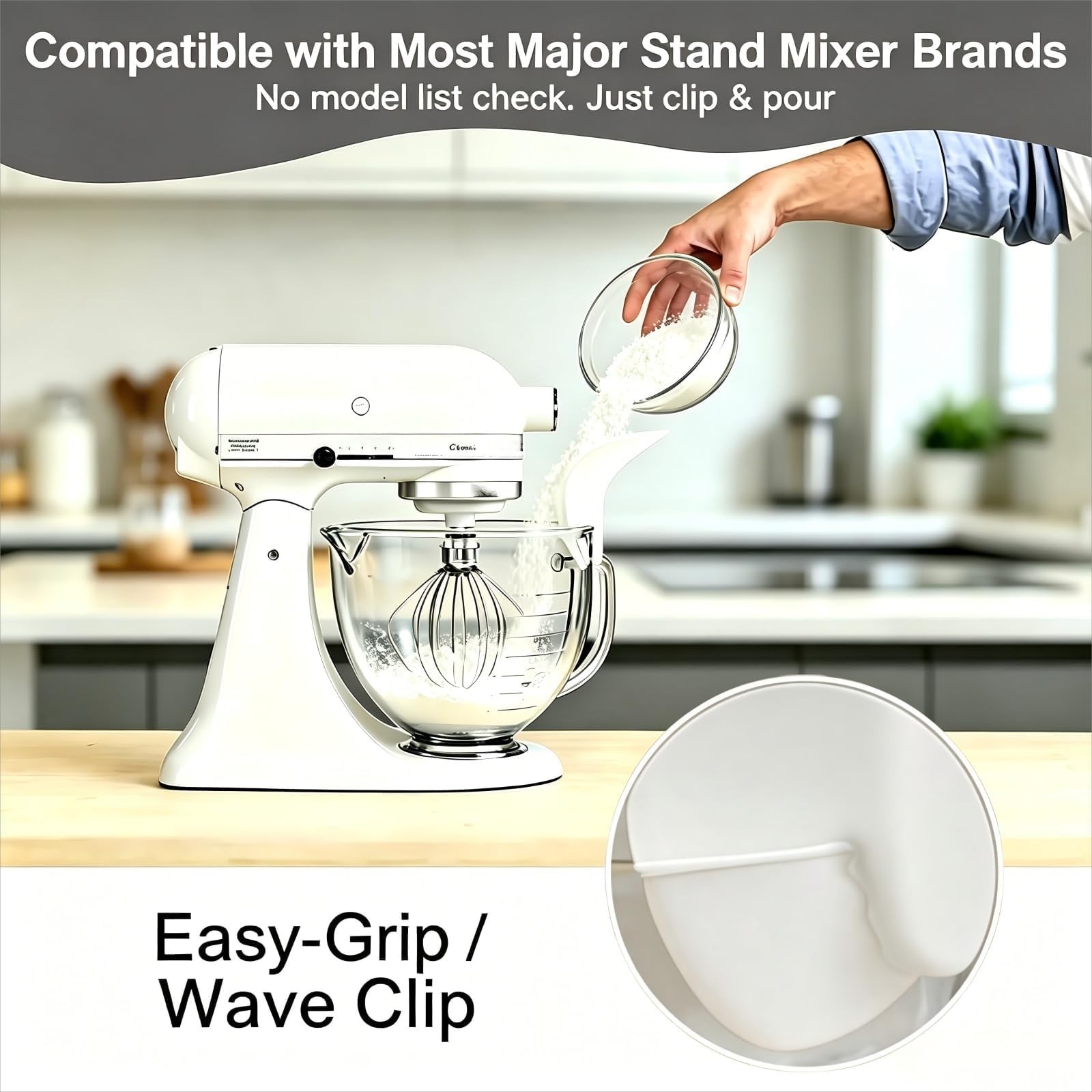 Pouring Chute for KitchenAid Stand Mixer: Universal Silicone Flour Funnel & C…