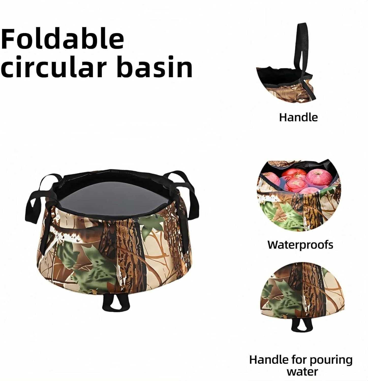 Leakproof Collapsible Basin – Versatile Camouflage Bucket for Camping & Travel