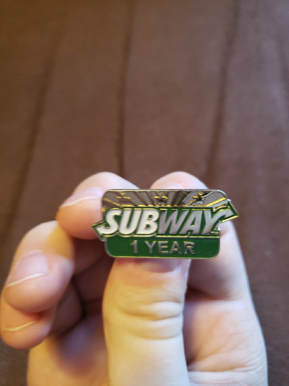 Subway Sandwich Restaurant Employee Service Award Pin 1 Year