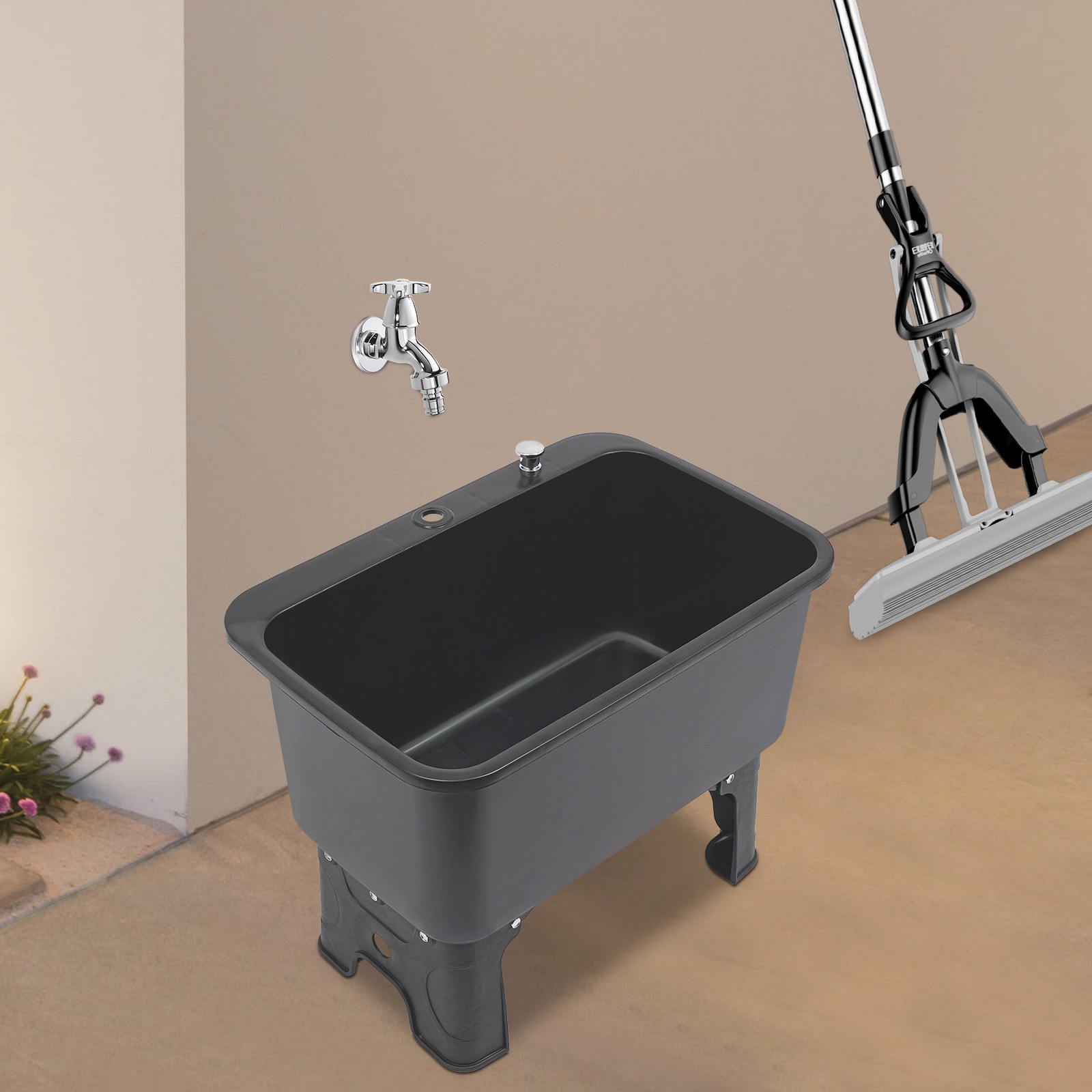 PP Mop Sink, Freestanding Mop Bucket, Floor Mop Sink Kit, Rectangular Mop Basin
