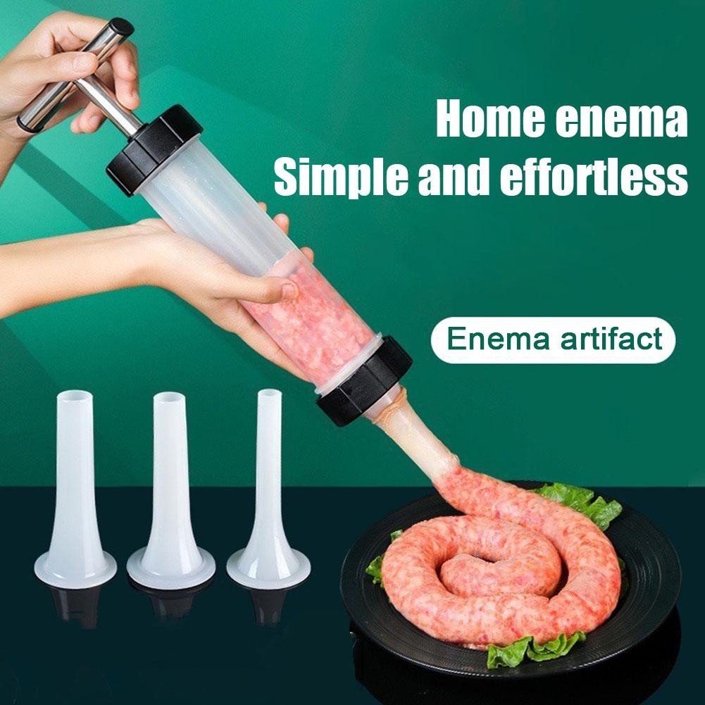 Manual Sausage Stuffer Maker Meat Filler Syringe Machine 3 Sizes Filling Funnels