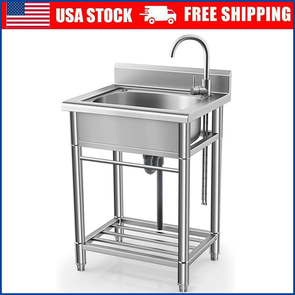 Stainless Steel Kitchen Sink Commercial Freestanding Compartment Utility Sink