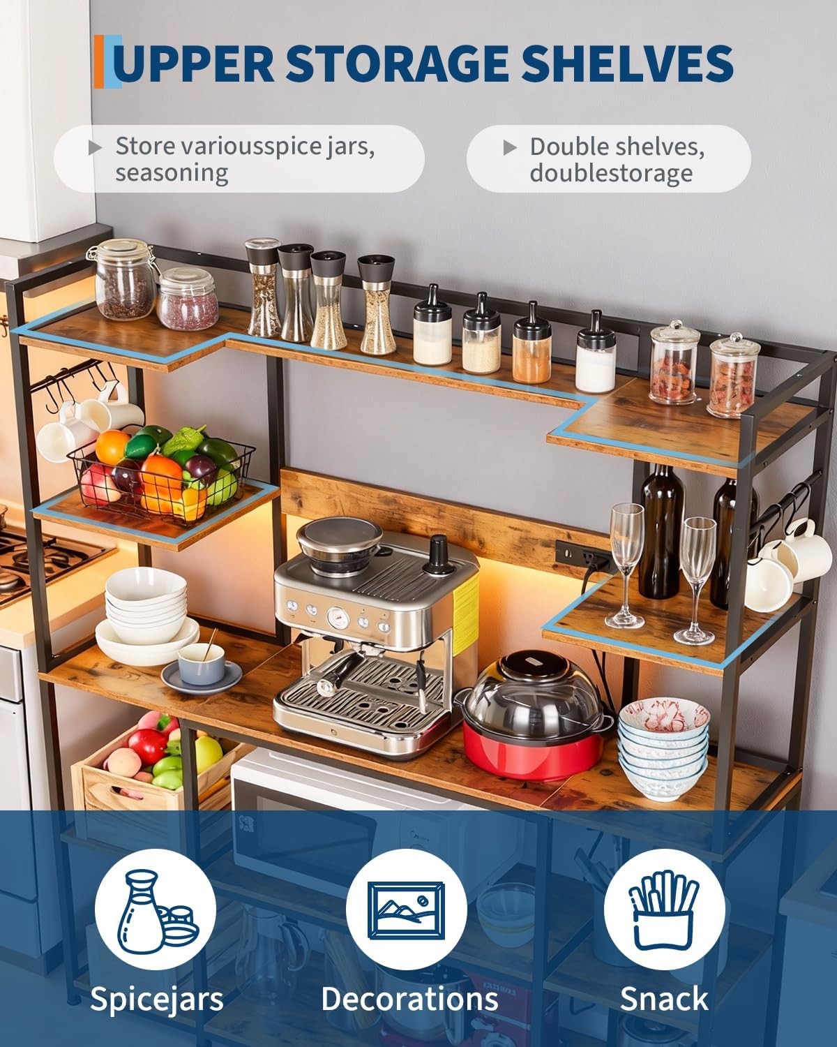 Takywep 4 Tier Baker’s Rack with Power Outlet, Industrial Kitchen Storage She…