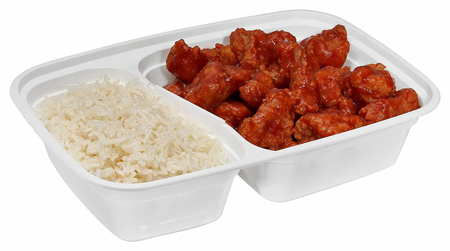 300 Pack – Meal Prep Containers White 2 Compartments with Lids 32 oz.