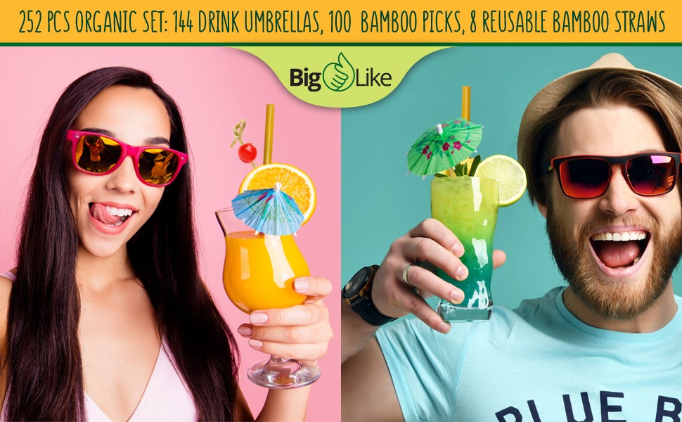 252 Pcs Cocktail Accessories for Drinks -144 Drink Umbrellas, 100 Bamboo Knot