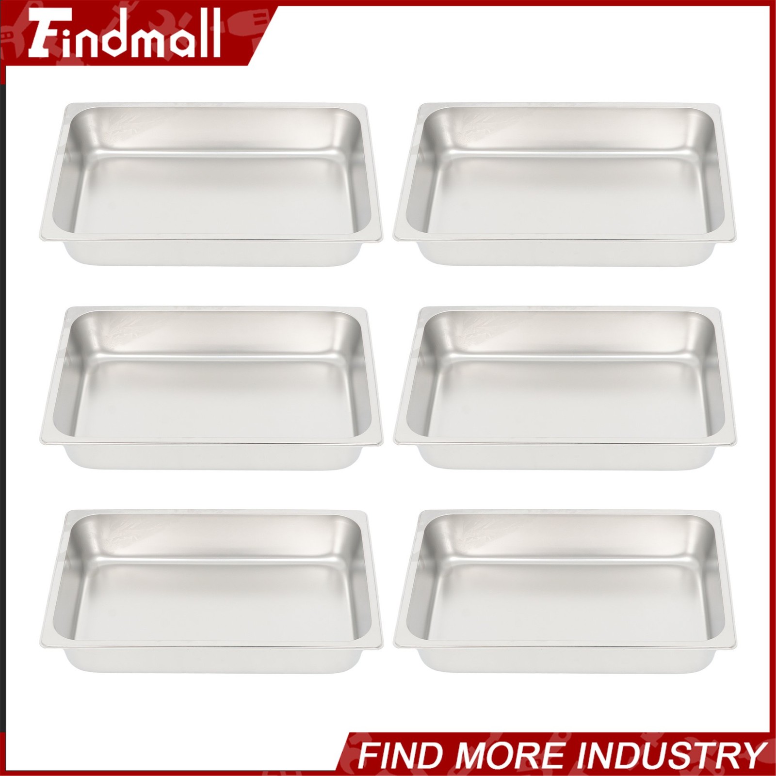 Findmall 6 Pack 4″ Deep Steam Table Pan Hotel Pans Food Prep Stainless Steel