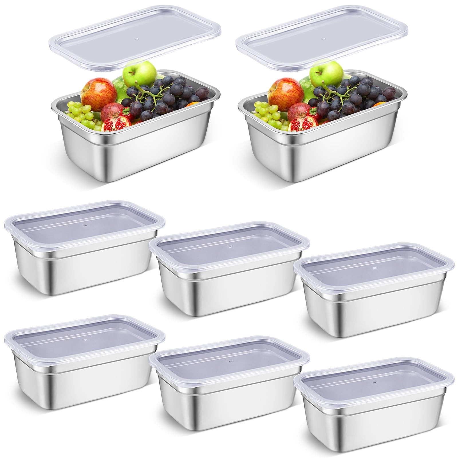 8 Pcs Hotel Pan with PP Plastic Lid Steam Table Stainless Steel Restaurant Pans