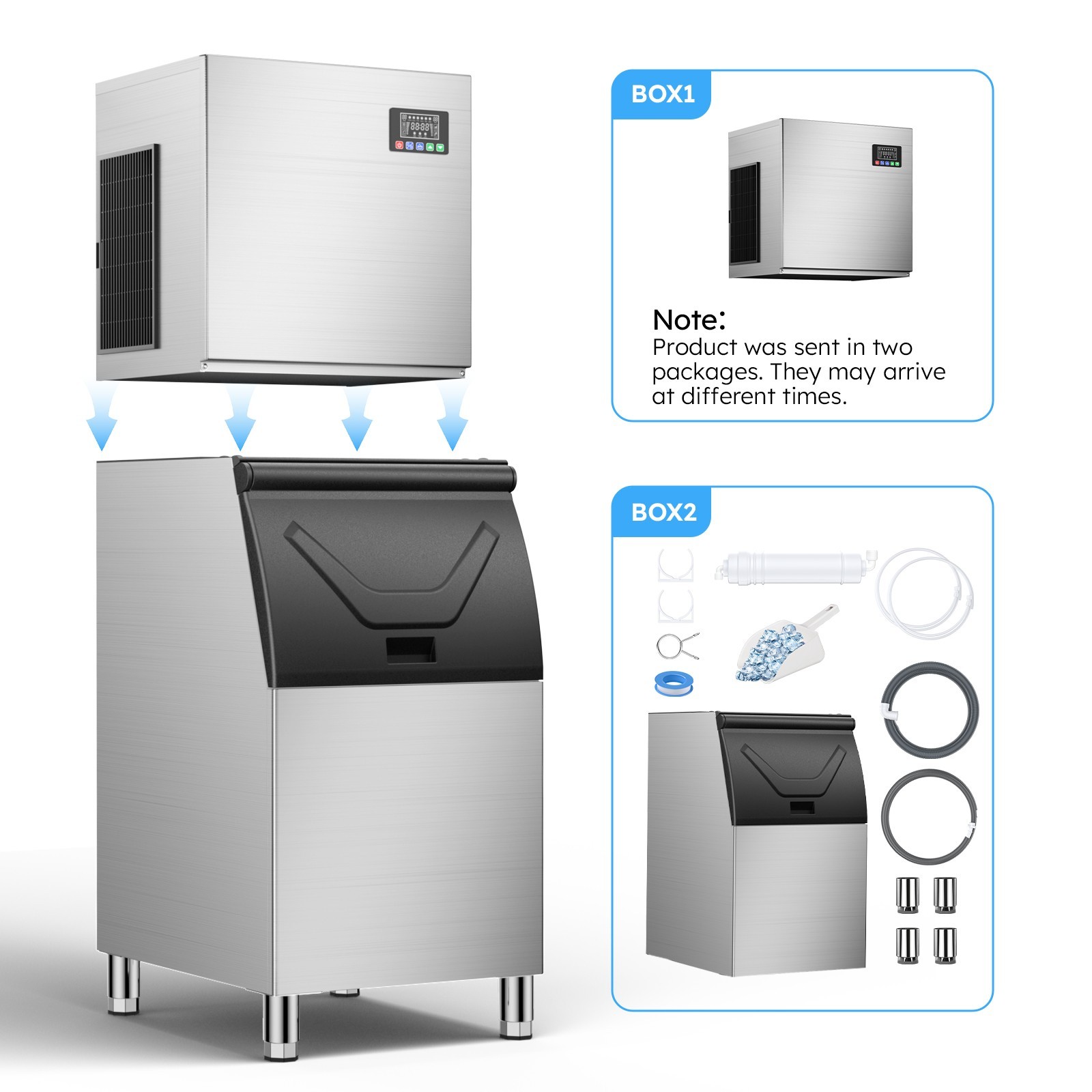 550LBS/24H Air Cooling Commercial Ice Maker Machine with 400lbs Storage Bin