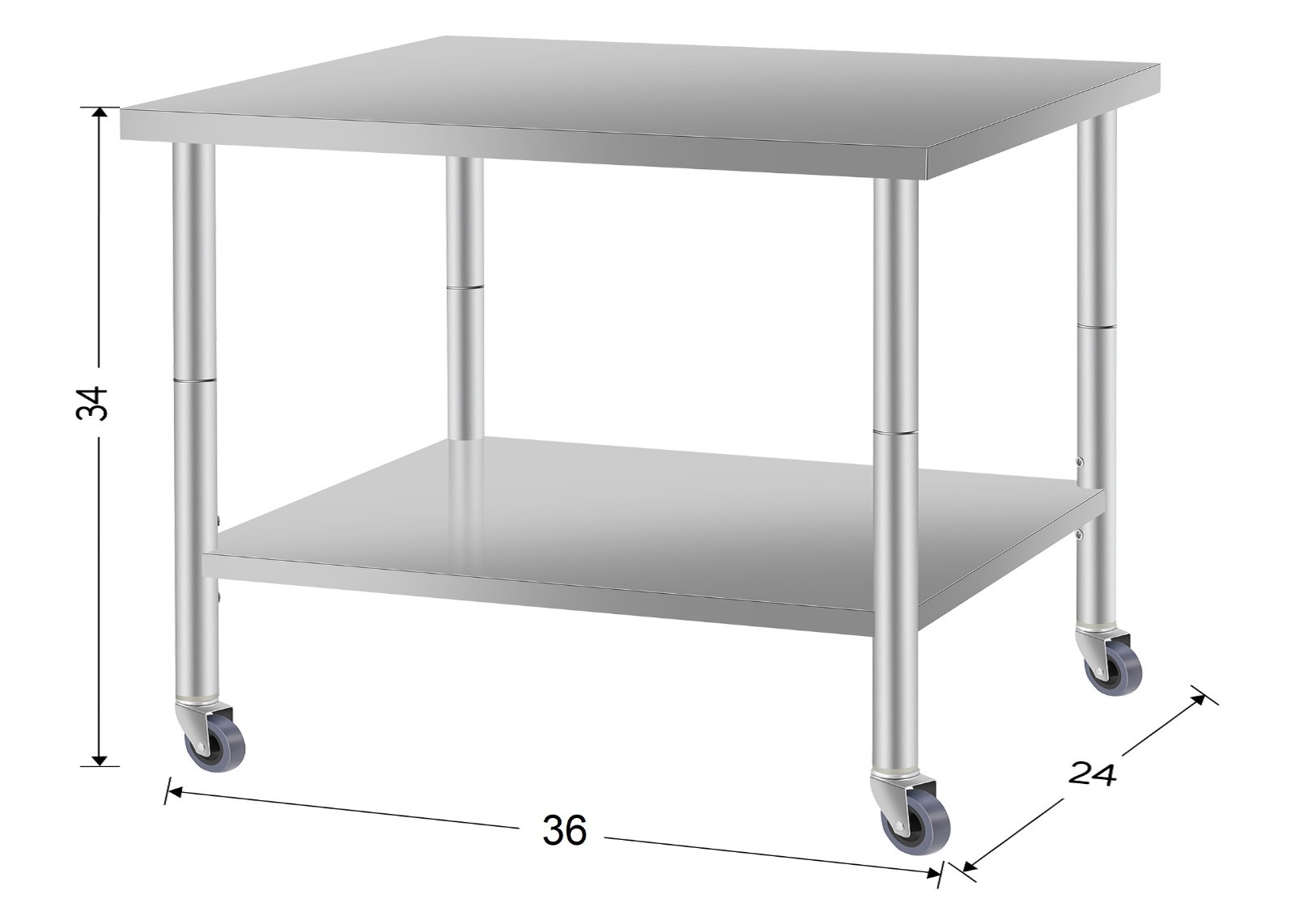 Stainless steel work prep table on wheels 36×24 inches for kitchen or garage