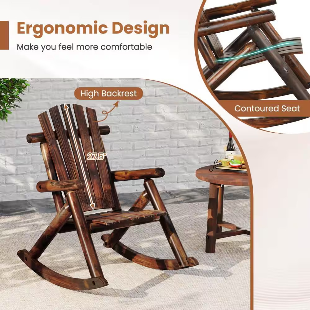 Solid Wood Outdoor Rocking Chair for Adults Adirondack Porch Rocker Patio Chair
