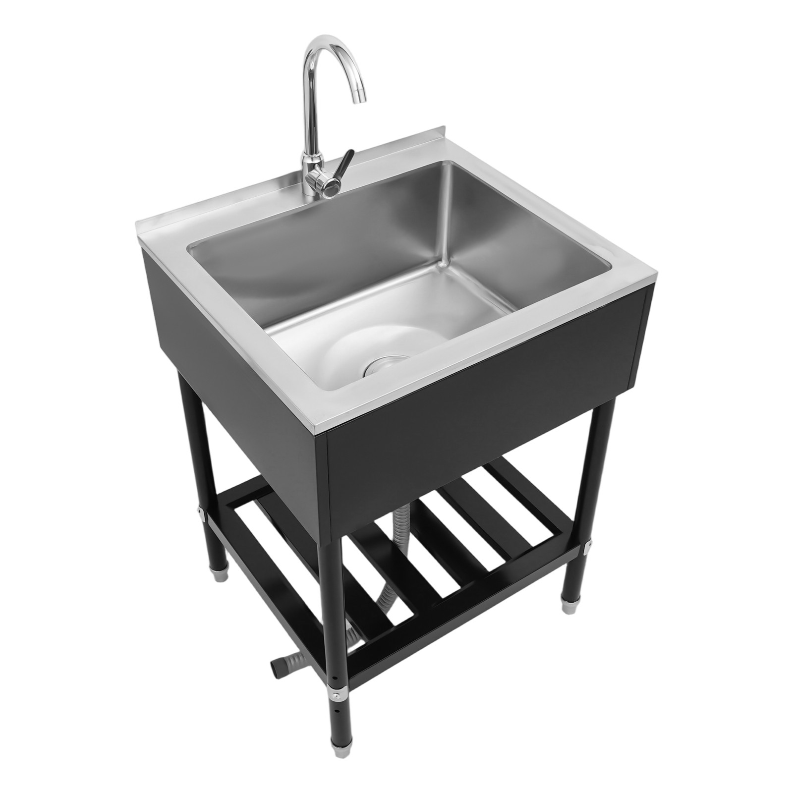 Freestanding Stainless Steel Utility Sink with Pull-Out Faucet for Kitchen