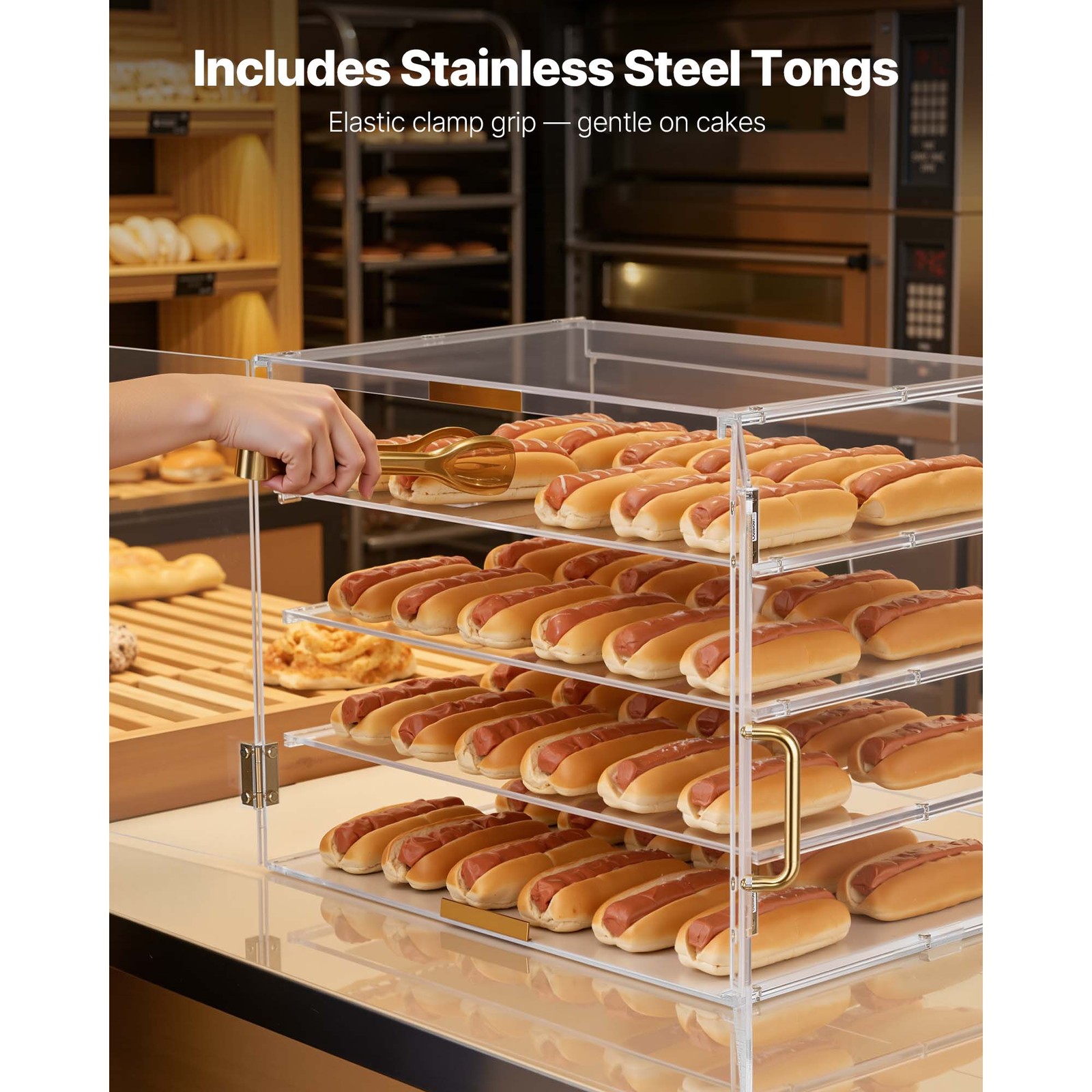 Uimoso Acrylic Countertop Pastry Display Case with 4 Tiers and Dual Access Doors