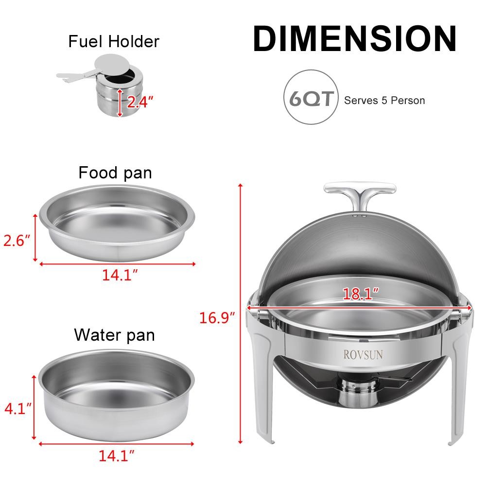 Small Round Chafer with 6 Quart Capacity for Appetizers & Side Dishes at Banquet