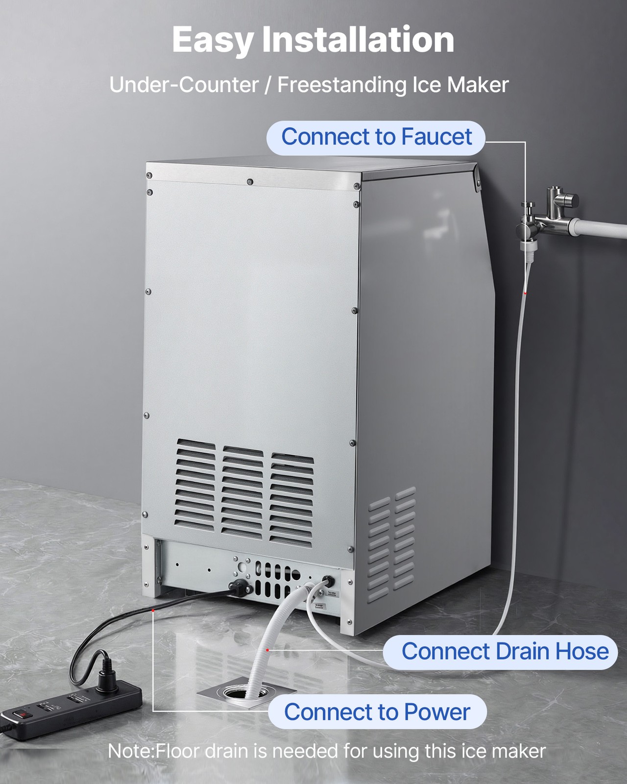 VEVOR Commercial Ice Maker 160 lbs/24h Ice Machine 30 lbs Storage Bar Restaurant