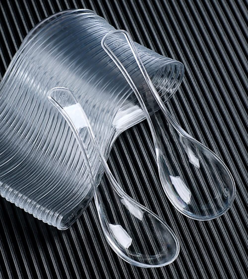 50 PCS Disposable Clear Plastic Asian Soup Spoons – Tasting & Front 5“,