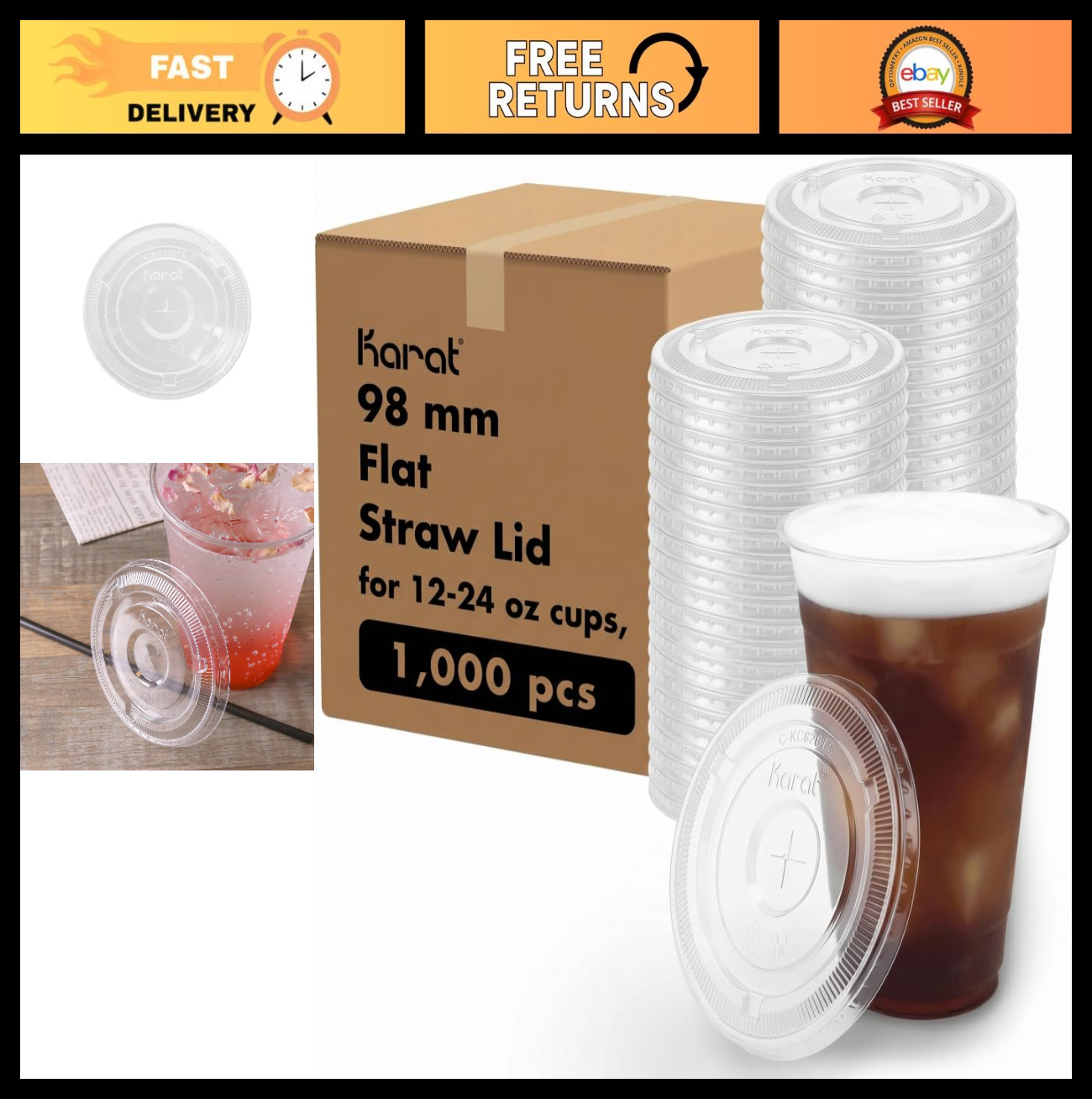 98mm Flat Lids for Cold Cups – Perfect Fit, Case of 1000, Ideal for Events & Cat