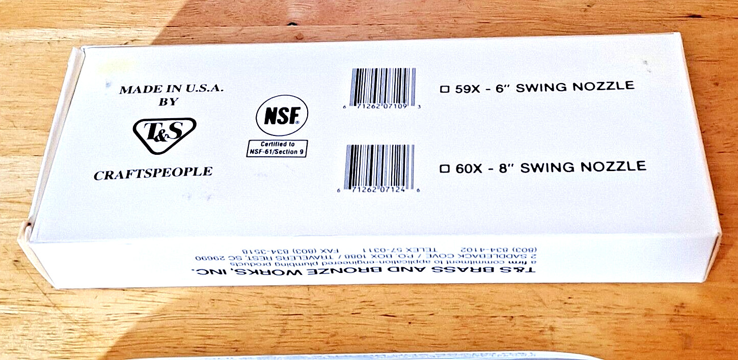 T&S 60X 8″ Swing Nozzle, 2 1/4″ Rise, 8″ Long New In Box FREE SHIPPING