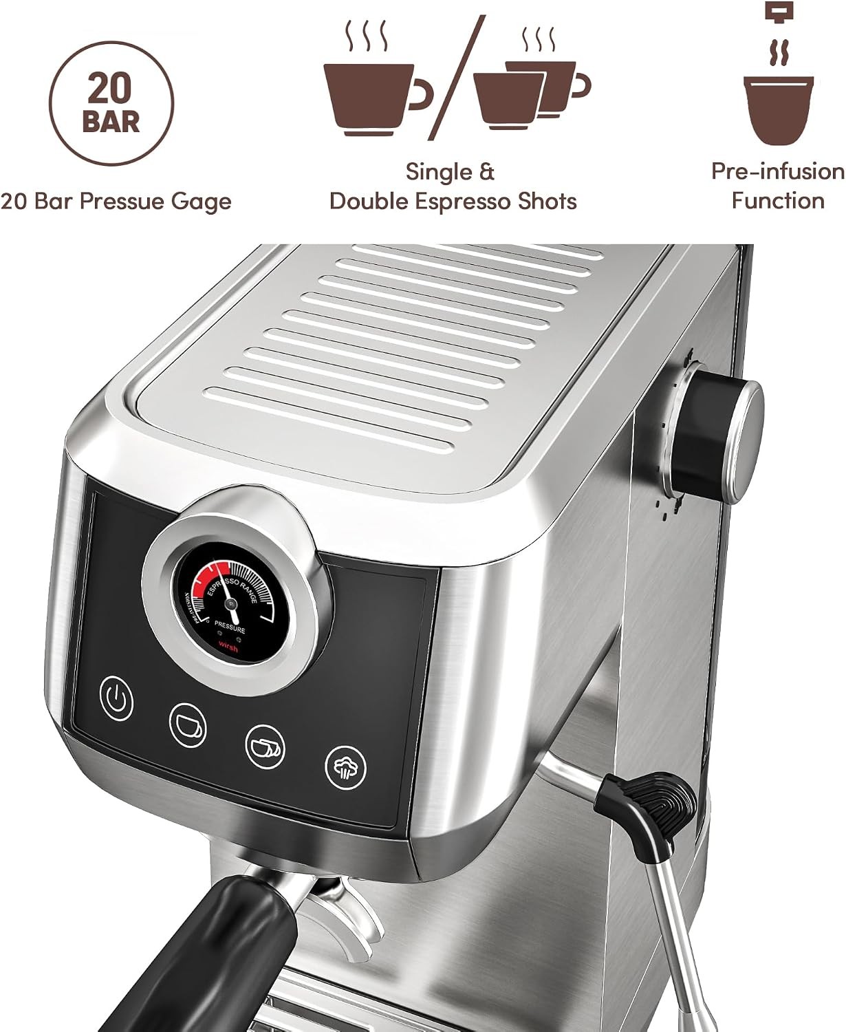 Espresso Machine,20 Bar Semi-Automatic Espresso Maker with Milk Frother