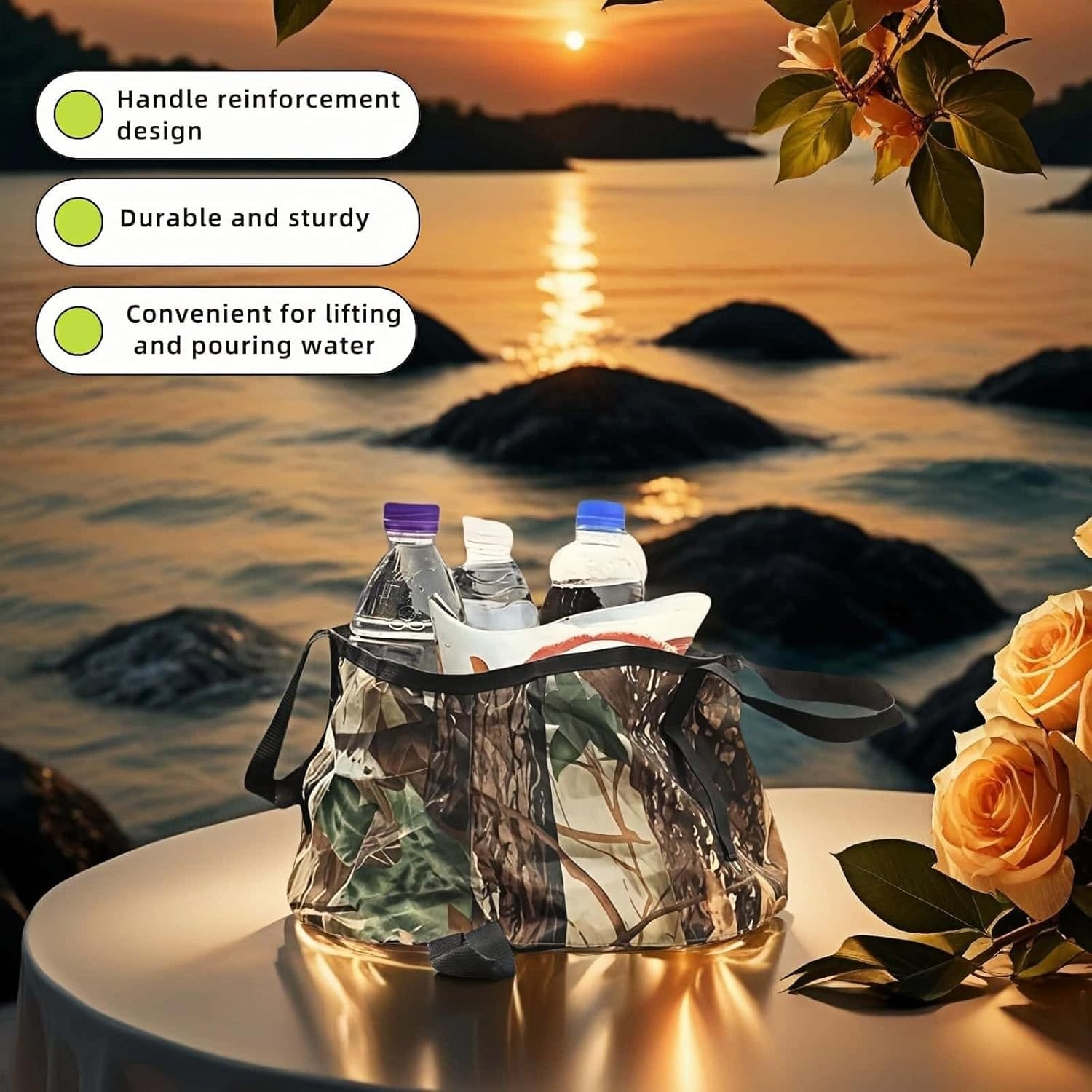 Portable Foldable Sink Bucket for Camping Travel Collapsible Basin Camouflage
