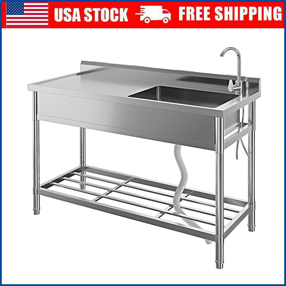 Stainless Steel Commercial Sink Utility Sink 1 Compartment Kitchen w/Prep Table